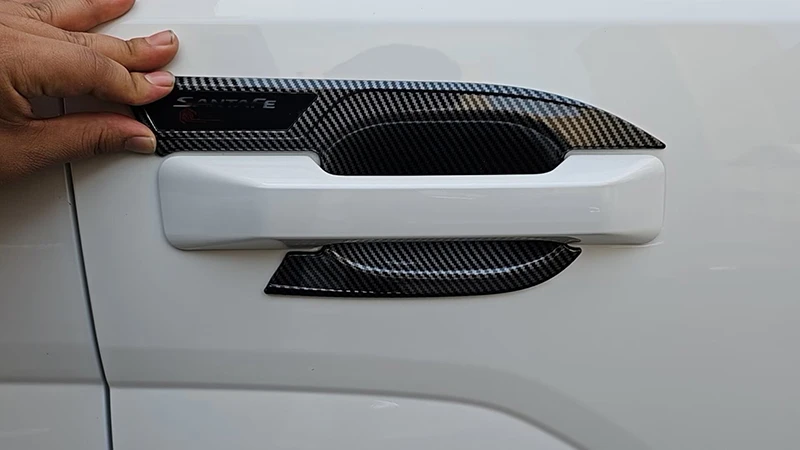 For Hyundai Santa Fe MX5 2023 2024 Carbon Fiber Style Door Handle Bowl Cover Cup Cavity Trim Insert Catch Molding Garnish