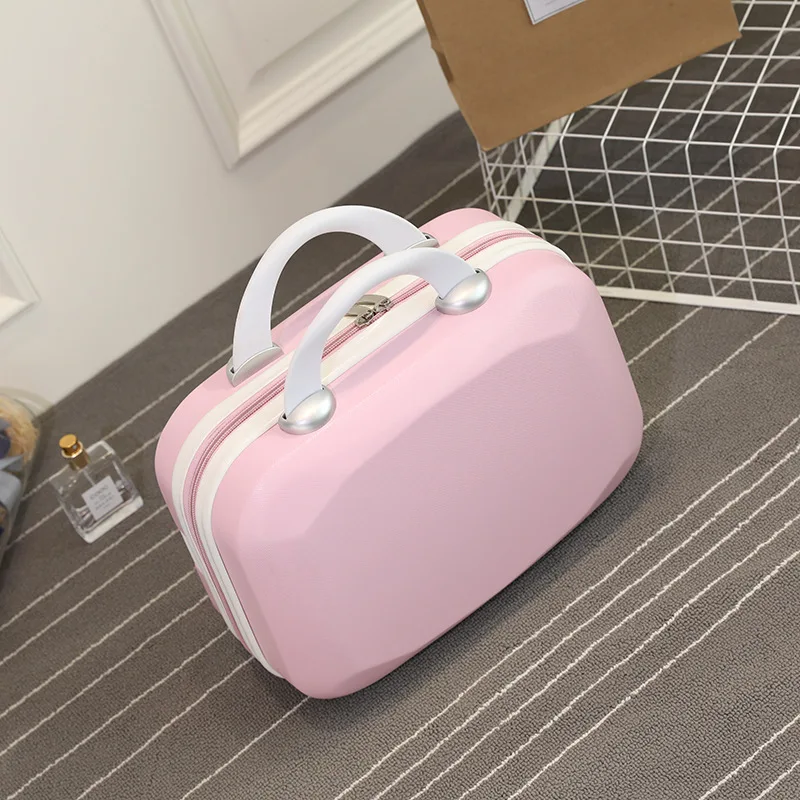 New 14 Inch Mini Suitcase Diamond Cute Cosmetic Case Pink Small  Zipper Tide Storage Box Women Carry Ons Suitcases