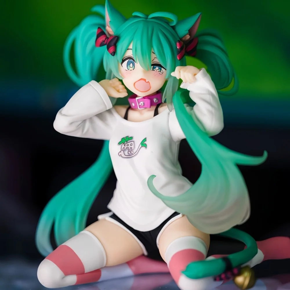 Hatsune Miku Cute Action Figure 11cm PVC Cat Ears T-Shirt Anime Figurine Kawaii Girl Model Collection Desktop Decoration Toys view 3