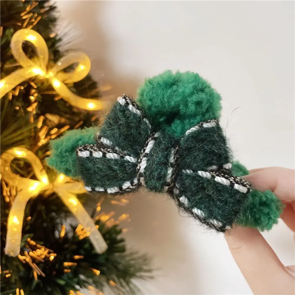 Garra de cabelo de pelúcia estilo coreano para crianças, lã de cordeiro doce, laço de Natal, presilhas acessórios