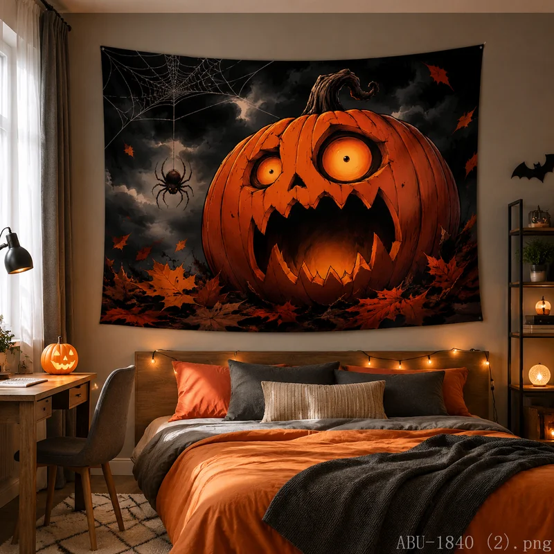 VIKAMA Halloween Pumpkin Tapestry Horror Storm Night Wall Hanging for Home Party Festival Decoration