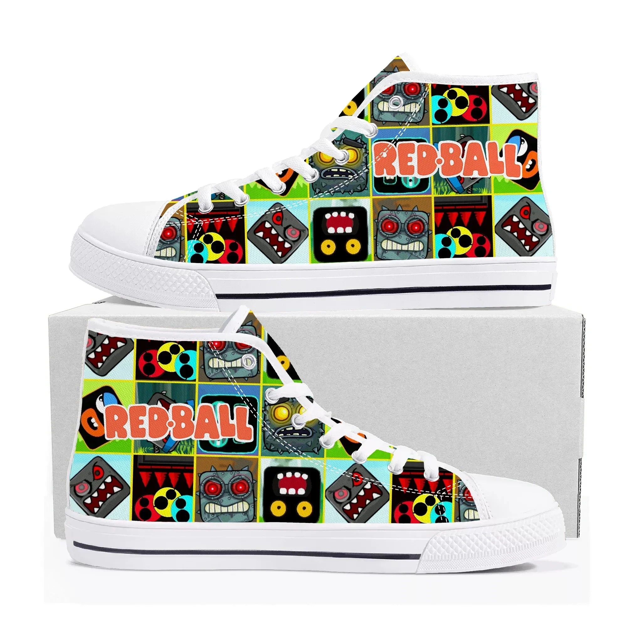 Red Ball High Top Sneakers Hot Cartoon Game Mens Womens Teenager High Quality Fashion Canvas Shoes Casual Tailor Made Sneaker view 2