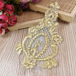 10Pcs Gold Red Claret Colour Gold Cord Outline Venise Lace Appliques Embroider Patch Wedding Dress Lace Decoration DIY 15X9cm