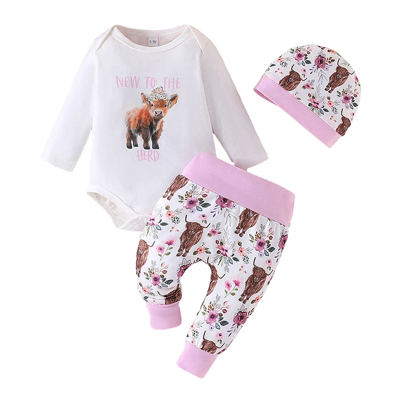 

Infant Baby Pants Set Letter Bunny Print Rompers Pants Hat Sets Easter Outfits Clothes