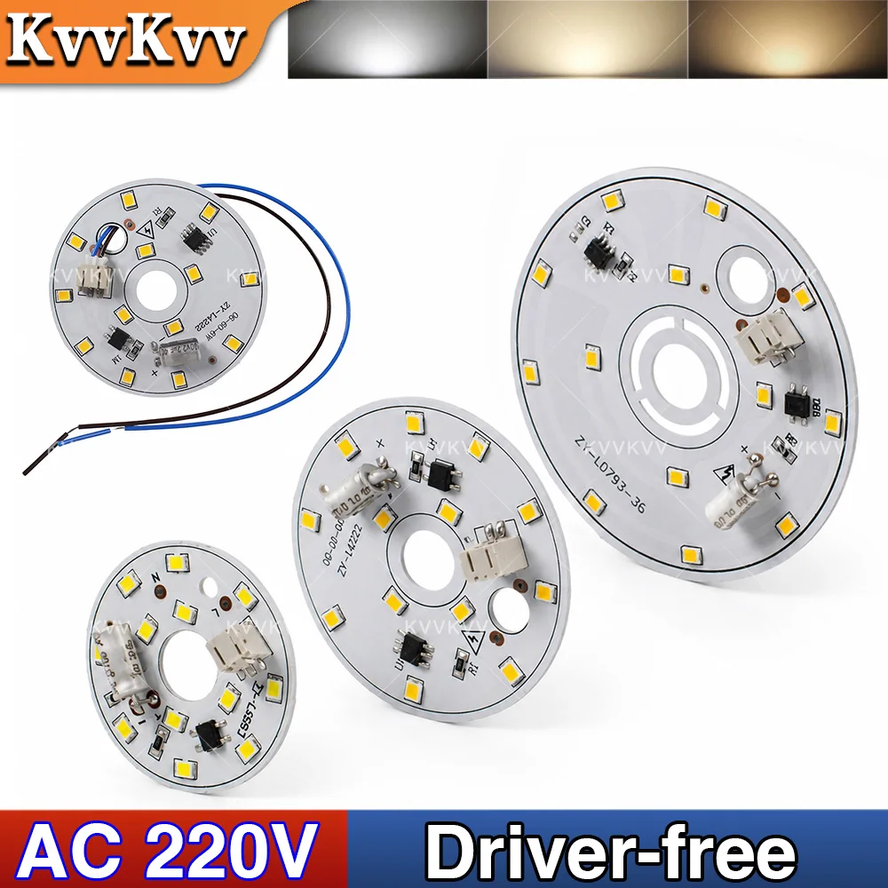 AC220V Driver-Free LED Panel Light 5W 6W 12W 15W Chip Warm Natural White Light Source Board Chandelier Bulb Lamp Accessories