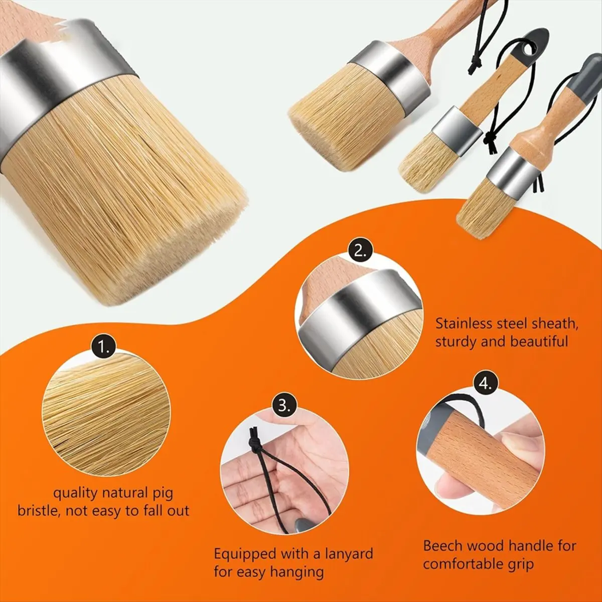 (ABKM) Pincel para pintura de tiza y cera, pincel grande para pintura de tiza y pincel pequeño para cera, para pintura de tiza, pinceles para pintura de tiza para muebles
