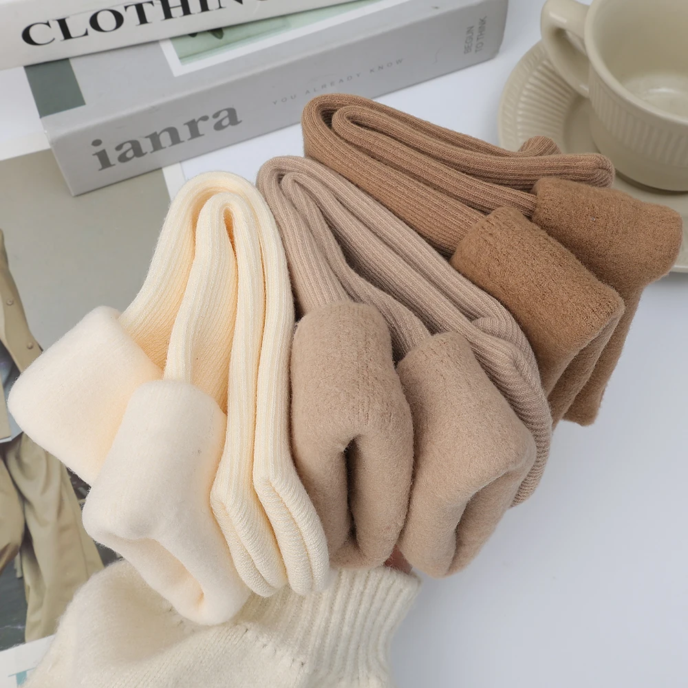 Women Winter Thermal Socks Warm Home Sleeping Sockings Simple Solid Color Classic Thick Cotton Velvet Boots Mid-tub Snow Socks