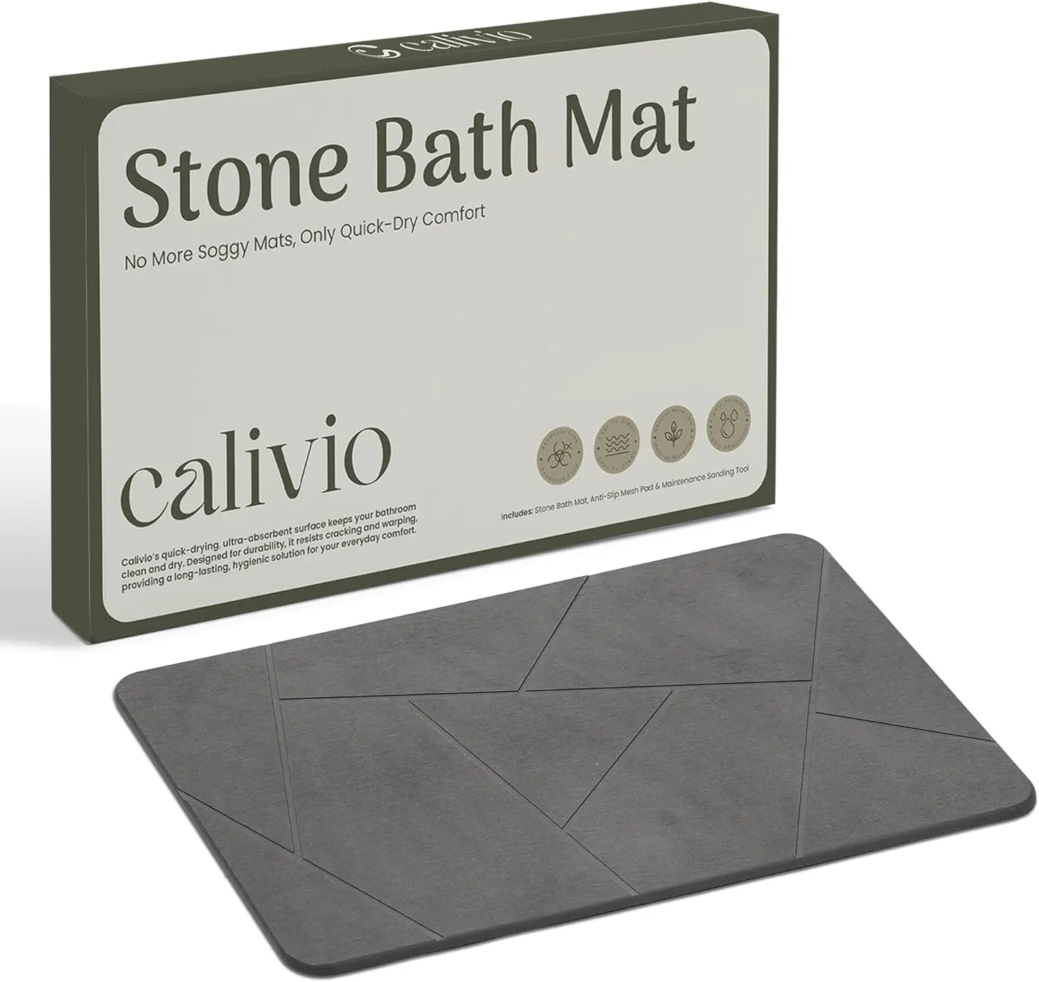 

Quick Dry Shower Stone Bath Mat, Super Absorbent & Non-Slip 24 x 16 Inch Diatomaceous Earth Mat, Durable & Easy to Clean