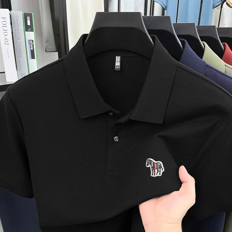 Herren Sommer Baumwolle 100% Poloshirt, Besticktes Kurzarm-T-Shirt mit Kragen, Business Casual Atmungsaktive Herrenbekleidung Oberteile – Detail 6