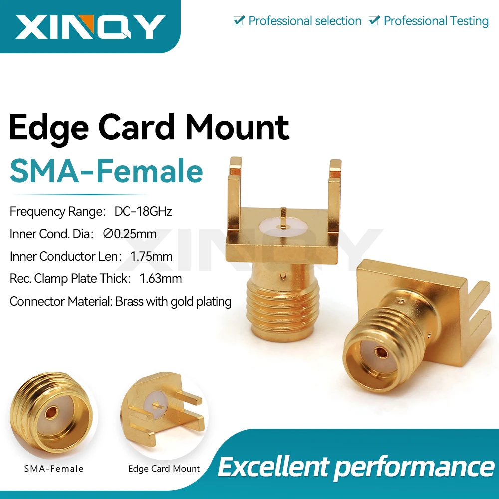 XINQY SMA-KCD RF Connector, Side-mount/Edge Through-board Type, DC-18GHz, PCB Board Thickness 1.63mm