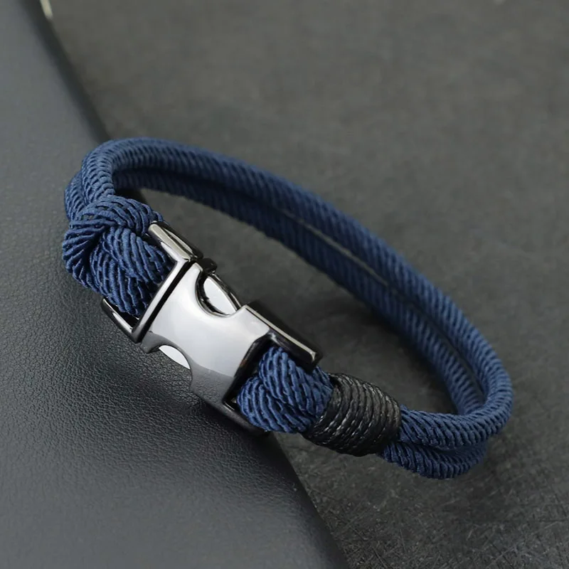 Fashion Mens Bracelet Double Layer Spring Buckle 4mm Nylon Rope Braclet Homme Leisure Accessories Hiphop Braslet Gift For Him