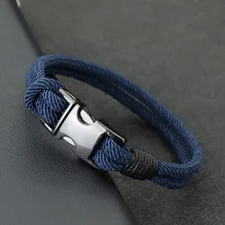 패션 망 팔찌 더블 레이어 스프링 버클 4mm 나일론 로프 Braclet Homme 레저 액세서리 힙합 Braslet 그를위한 선물