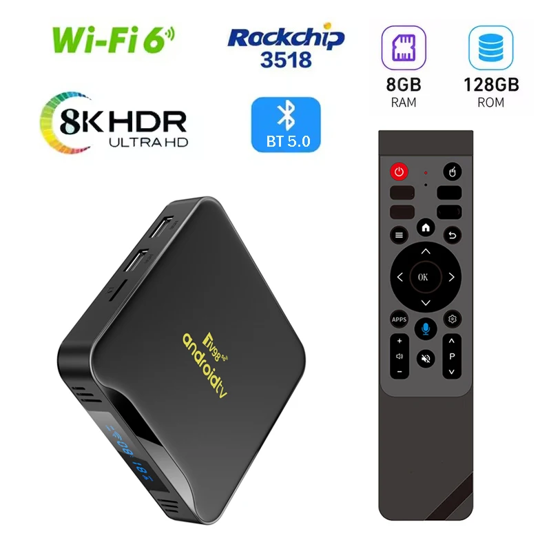 Android TV Box BT5.0 Sprachassistent WiFi 6 HD 8K 4K Dual WiFi 5G 4G X12 Home Media Player TV98 Smart Set-Top-Box 8GB 128GB IPTV