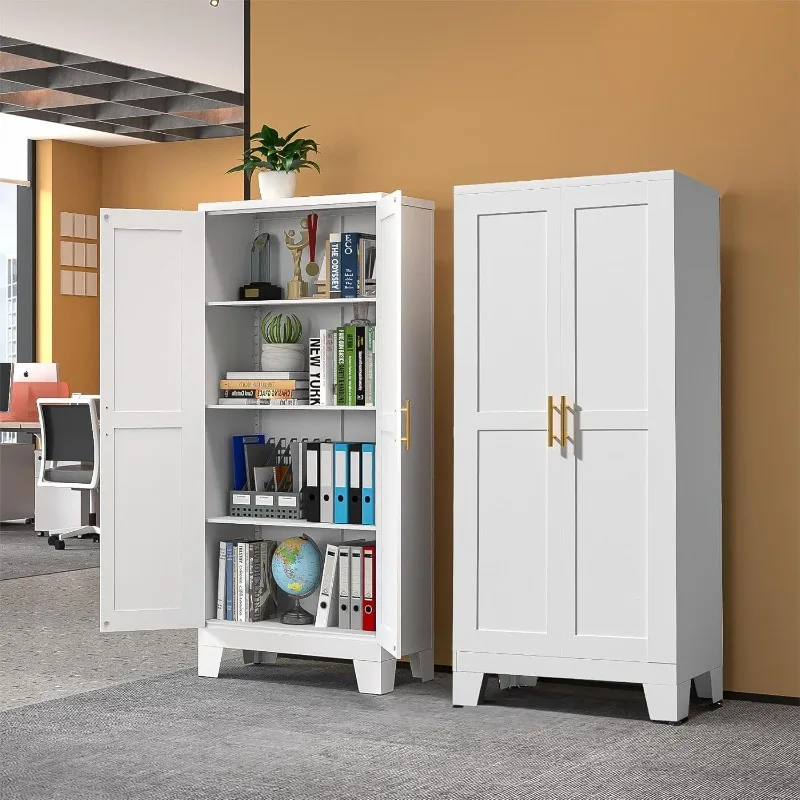 

White Metal Storage Cabinet,61" Steel Cabinets for Home Office,Kitchen Pantry Storage Cabinet with Door and 3 Adjustable Shelves