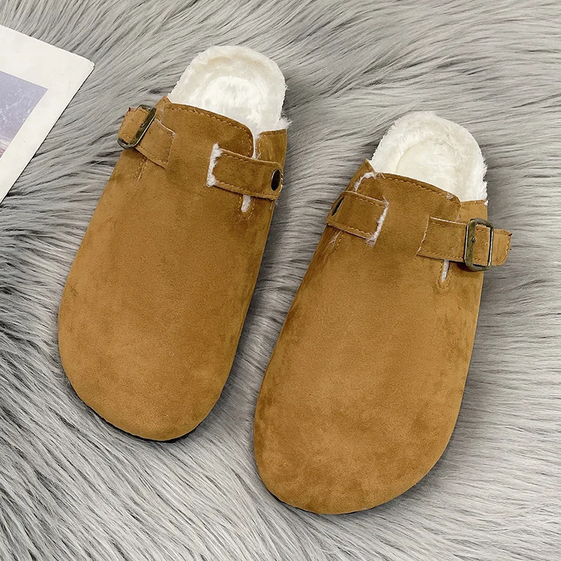 Comwarm Plüschfutter-Hausschuhe für Damen und Herren, rutschfeste Indoor-Slides, flauschige, bequeme Outdoor-Unisex-Mules mit verstellbarer Schnalle – Detail 2