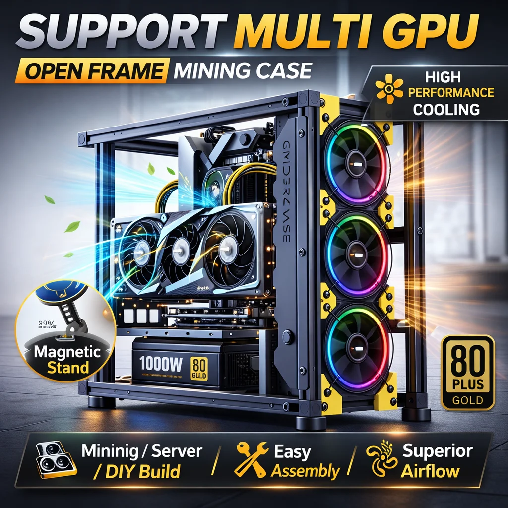 Veddha Beta V2 Open Frame Aluminum PC Case ATX DIY Mining Rig Chassis Water Cooling Gaming Computer Case Support 3 Fans