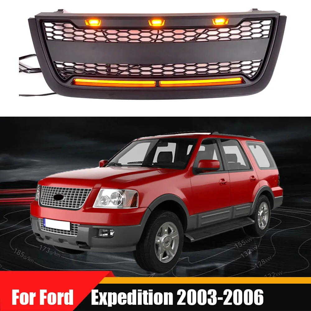 

For Ford Expedition 2003-2006 Automotive Exterior Accessories Front Grill Matte Black Or Grey Bumper Grille With LED Lights Fit