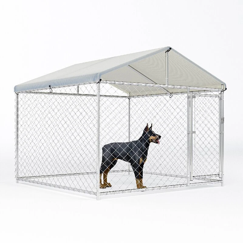 

Dog cage Galvanized pipe with top with rain cloth Chain link net Breeding Large dog kennel Running cage Rainproof ceiling
