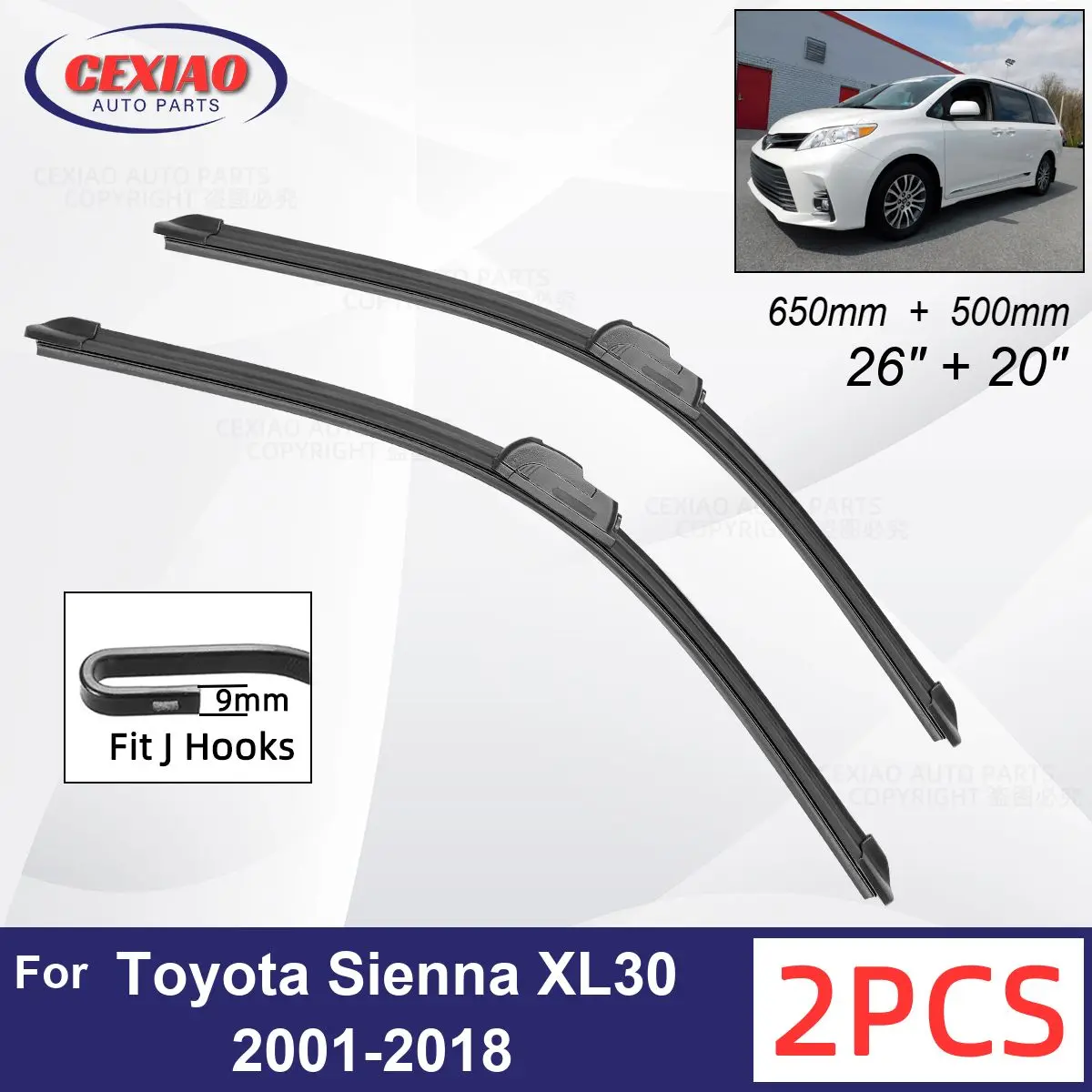 

Щетки стеклоочистителя передние для Toyota Sienna XL30 2001-2018, 26 + 20 дюймов