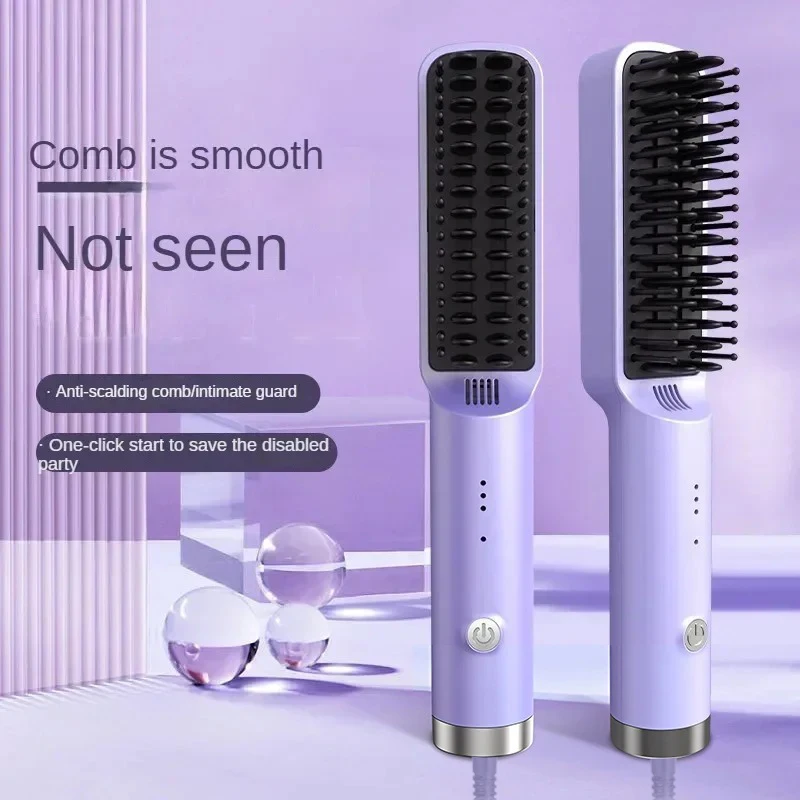 Rechargeable Hair Straightener Brush Portable Hot Comb Straightening Fashionable Negative Ion Wireless Care Straightening Comb