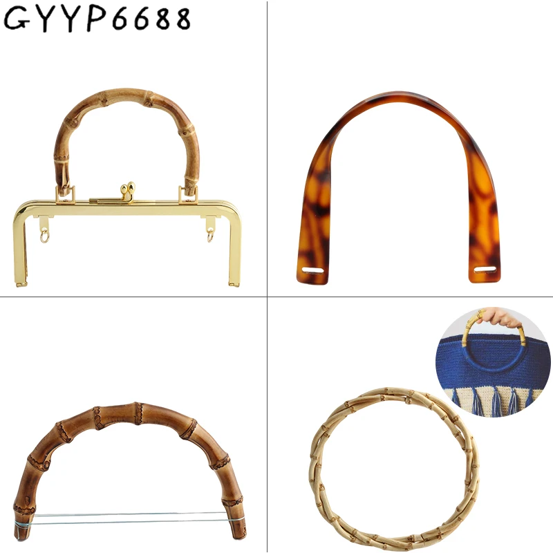 

2-10PCS Retro Metal Bamboo Handles For Leather Replacement Purse Kiss Clasp Frame Handbag Shoulder Bags Crossbody Accessories