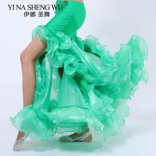 Falda de actuación de danza del vientre, falda larga con borde rizado dividido, falda larga Sexy con volantes para mujer, ropa de traje de danza del vientre en 9 colores