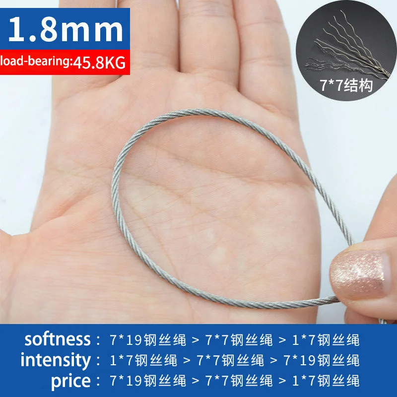 

1M 7*7 Strands 304 Stainless Steel 0.3-4mm Soft Thin Wire Rope Fishing Flagpole Clothes Hanger Lifting Grape Trellis Steel Cable
