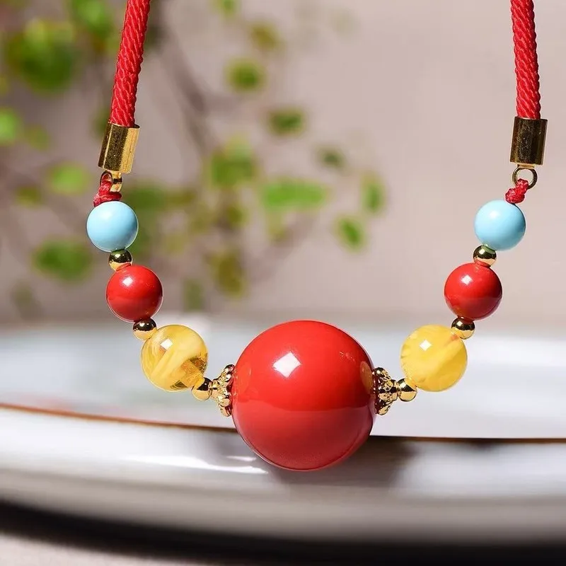 Wanfu Fortune Bead Pendant High-Content Imperial Red Sand Clavicle Chain