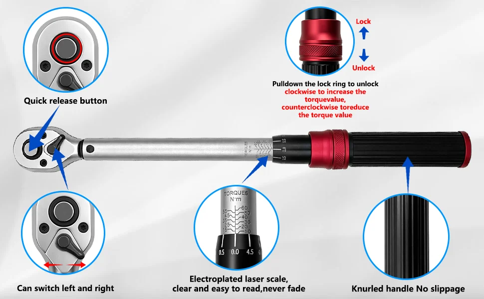 15-teiliges 1/4-Zoll Zündkerzen-Drehmomentschlüssel-Set — ±3% Hochpräzises Ratschenwerkzeug-Set, inklusive Zündkerzenabzieher – Detail 4