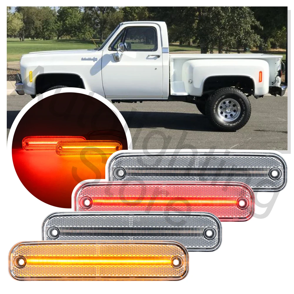 4PCS clear LED front rear Side Marker light for Chevrolet GMC C/K R/V 10 20 30 1973-1980 GMC 15 25 35 bumper turn Signal Lights