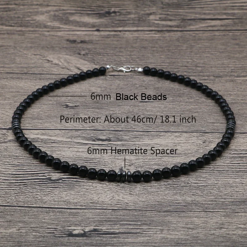 Trendy Simple Black Matte Stone Beads Necklace Men Summer Geometric Surfer Necklace For Men Strand Jewelry Gift For Him