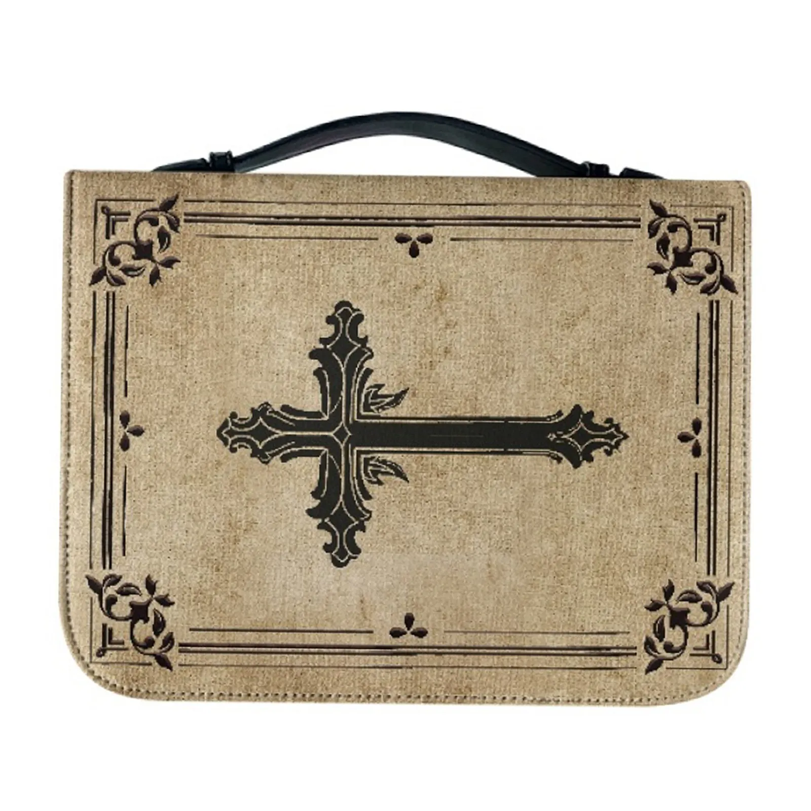 PU Book Cover: Cross Design Bible Carrying Bag for Men Women, Bible Study Bag with Handle & Zipper, Church Organizer Case for
