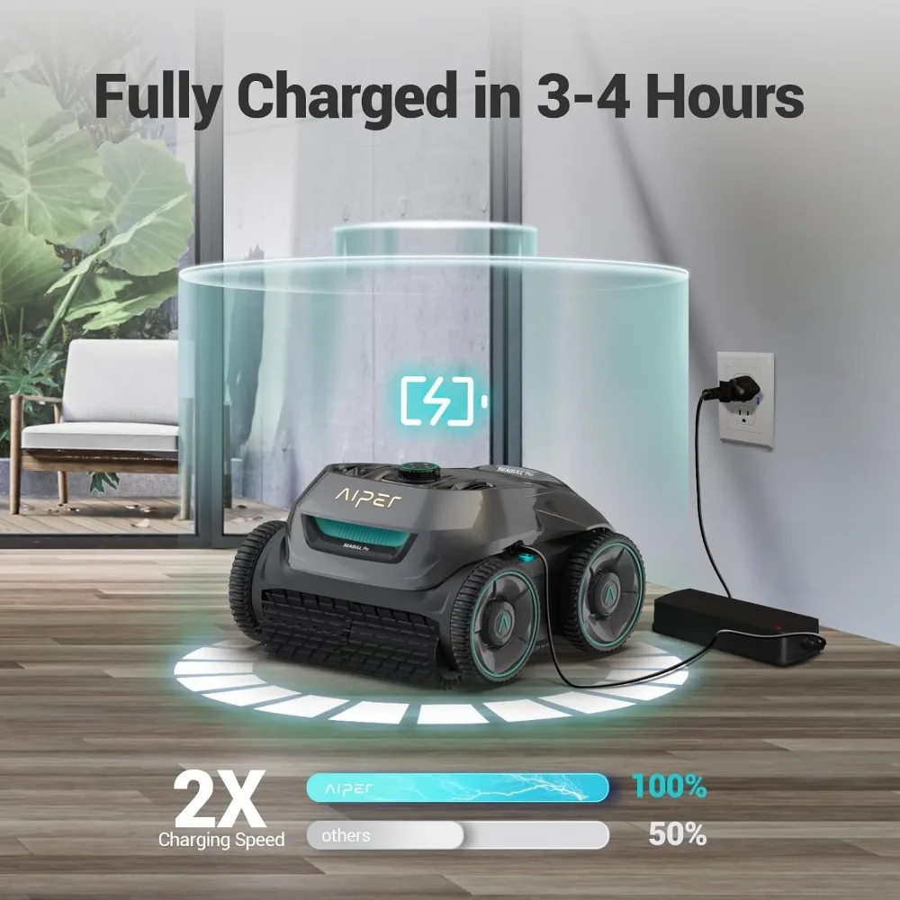 Cordless Robotic Pool Vacuum Cleaner, Wall Climbing Vacuum Lasts 140 Mins, Quad-Motor System, Smart Navigation, for 1,614 Sq.ft