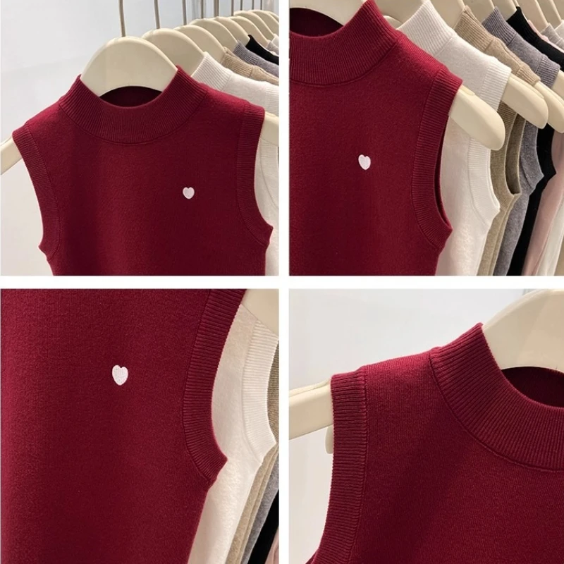 เสื้อกล้ามถักไหมพรมแขนกุด ทรงเข้ารูป สไตล์เกาหลี เหมาะกับทุกโอกาส สีพื้น เรียบง่าย ทันสมัย สำหรับผู้หญิง