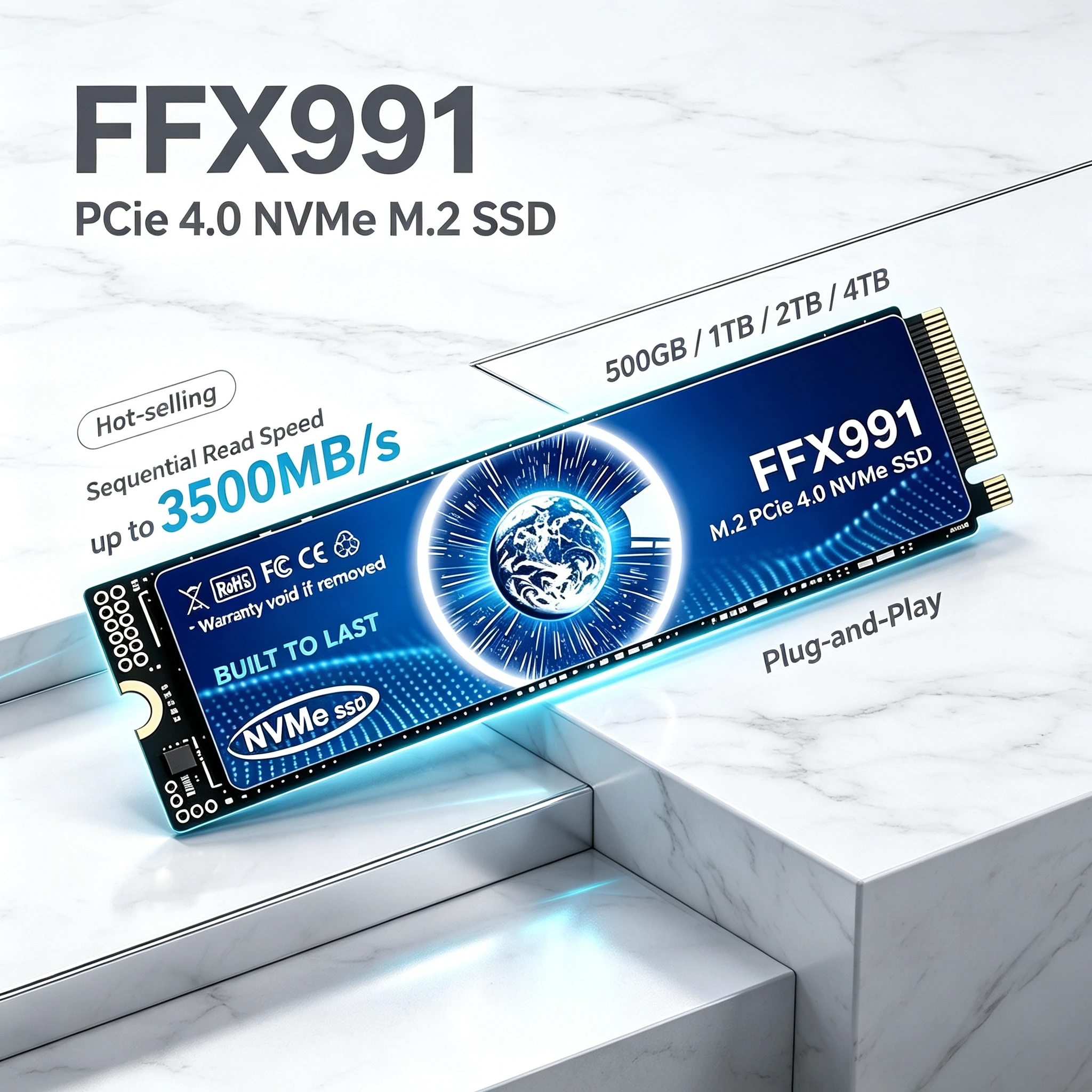 SSD NVMe PCIe4 FFX991 M.2 500GB 1TB 2TB 4TB Unidade de Estado Sólido Interna para Jogos, Escritório, PC e Laptop, Alta Velocidade Pro 3500MB/s