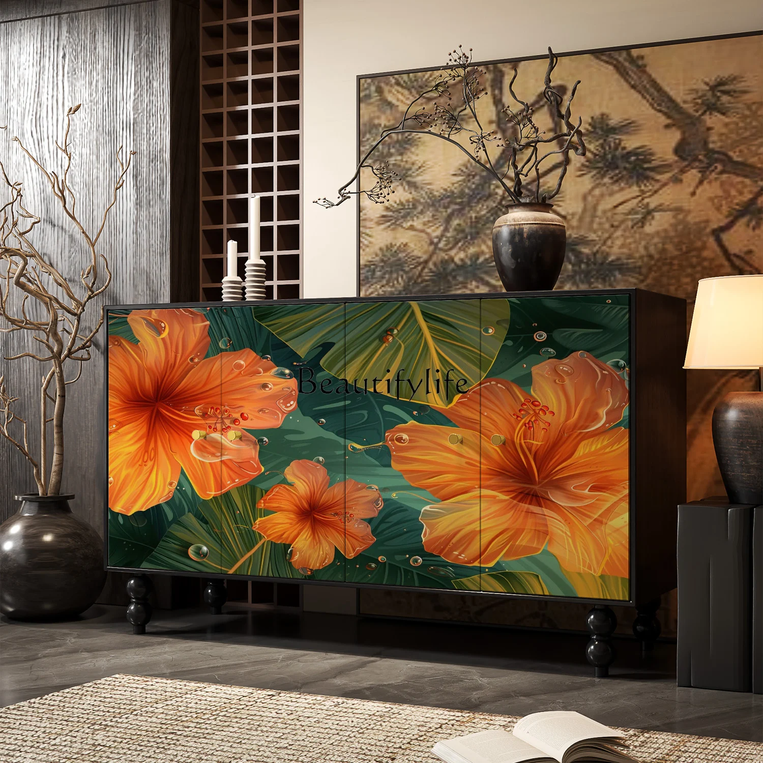 

French entrance cabinet, antique painted entrance door, living room partition