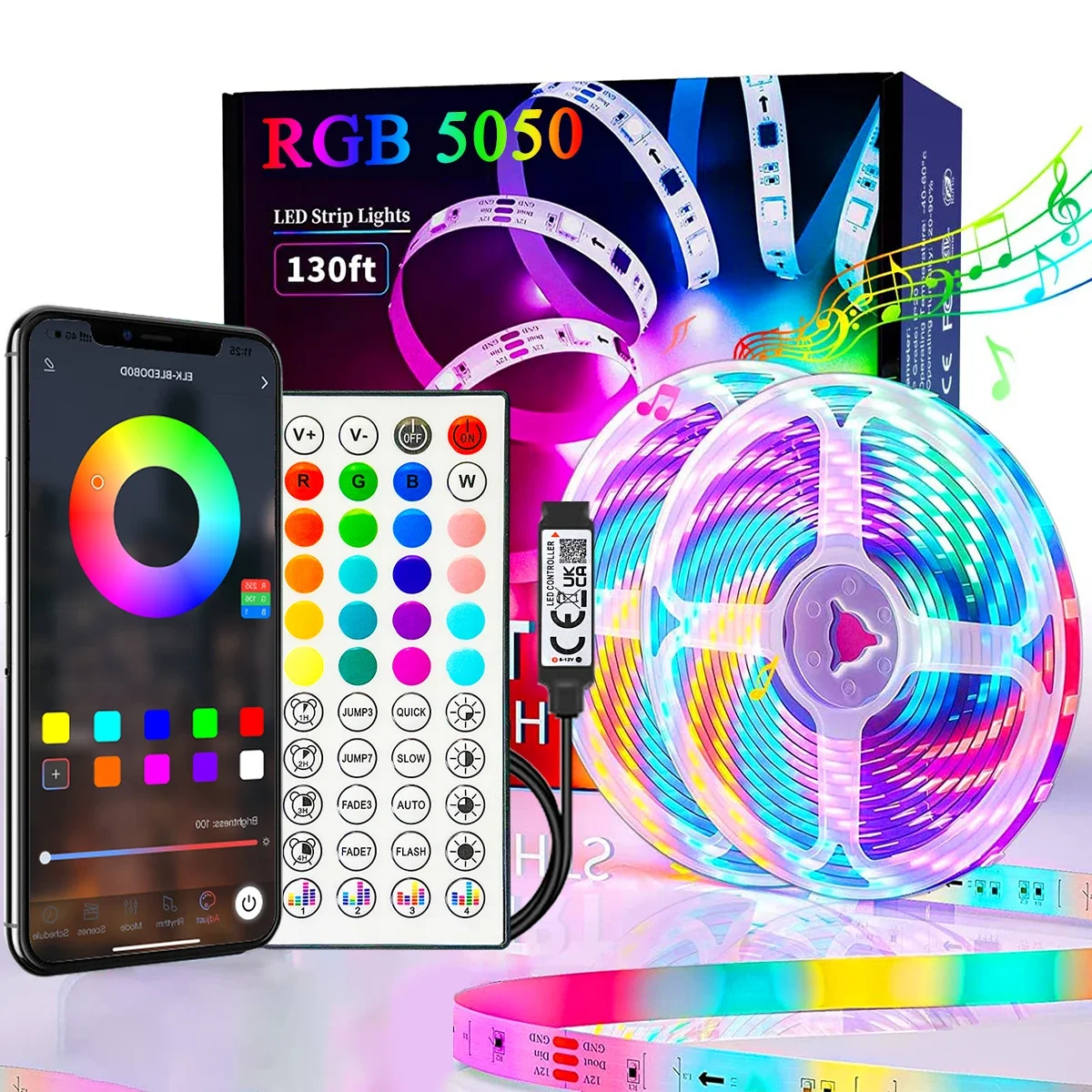 

40M/131Ft LED Strip Lights APP Control Color Changing RGB Led Light Flexible Lamp Tape Room Decoration TV Backlight Diode V