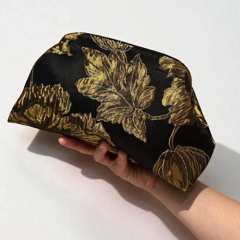 

Chinese Style Retro Golden Floral Embroidery Clutch Bag Fashion Magnetic Buckle Wedding Evening Party Clutch Purse Sacs À Main