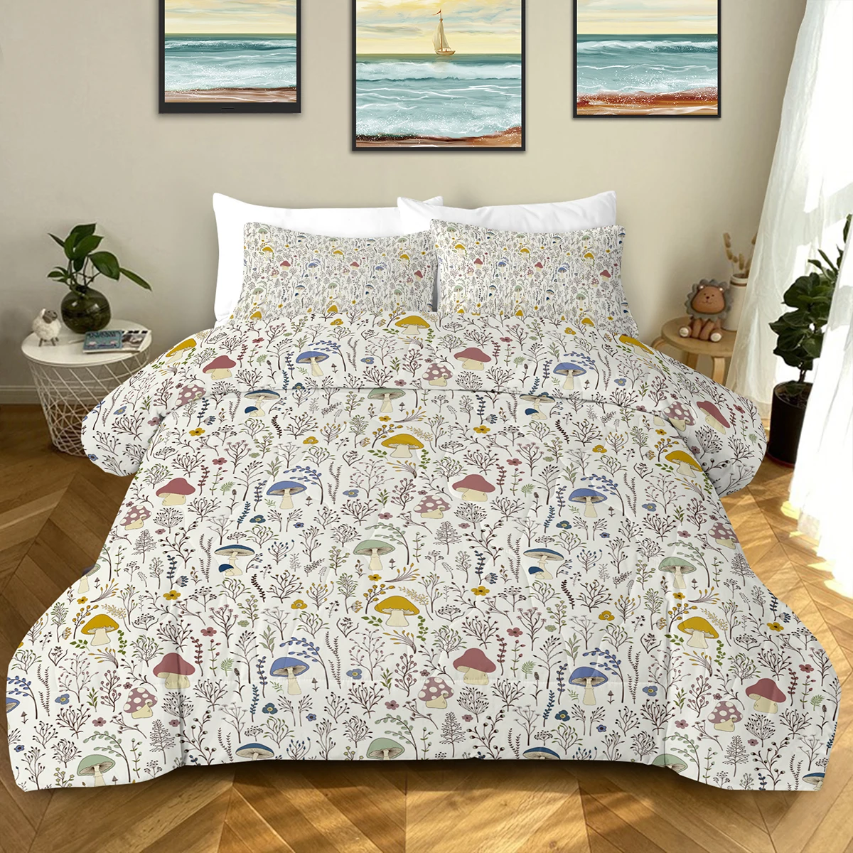 3 Pieces Mushroom Decoration Comforter Set Soft Bedding Set for Kids  Down Alternative Twin Full Queen King Size