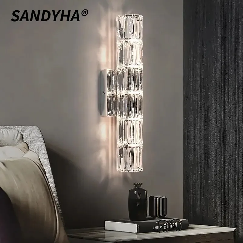 SANDYHA Modern Crystal Wall Light Long Strip Background Light LED Lighting Fixture For Home Decor Bedroom Living Room Corridor
