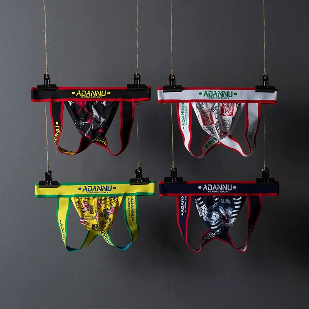 

4 Color Graffiti Tight Men Underwear Thongs Jockstrap Backless Breathable Cotton Jockstrap Homme Slip String Homens AD302