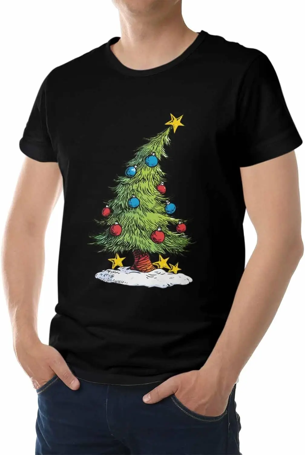 

Novelty Graphic T-Shirt Christmas Stars Colorful Lanterns Xmas Tree Cotton Crew Neck Men's Short Sleeve Basic Tshirts