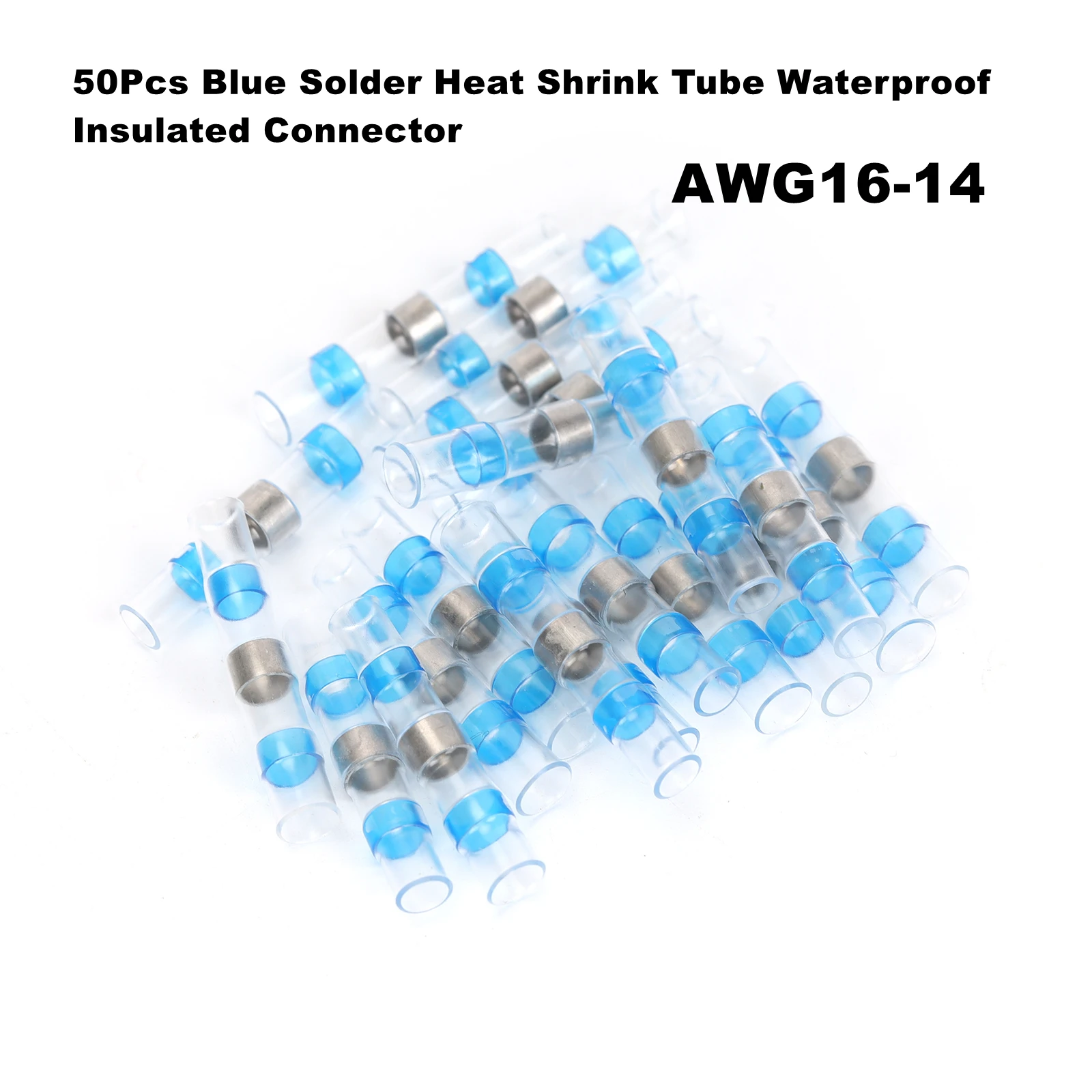 

50Pcs/Lot Blue Solder Heat Shrink Tube Waterproof Insulated Connector AWG16-14 for Wire Terminal Connection, Car, Boat, Stereo