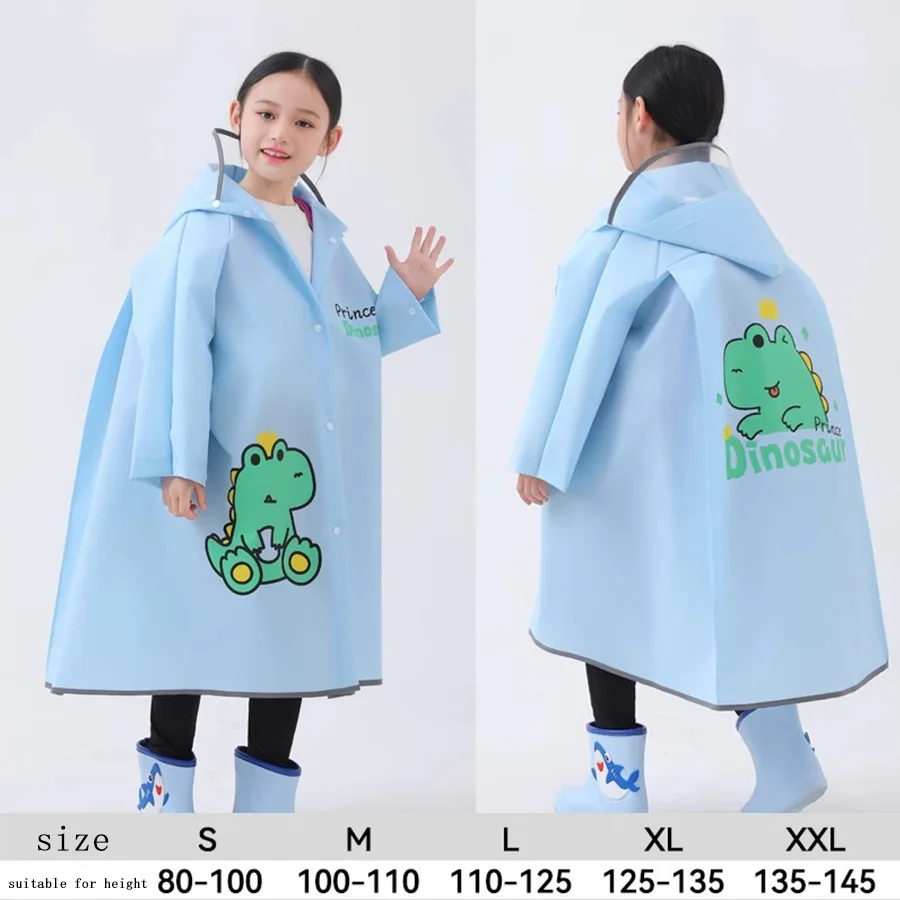 1 cartoon dinosaur raincoat for boys and girls EVA buckle full length outdoor rain jacket with hat