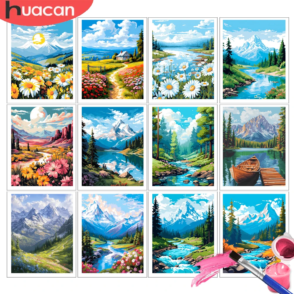HUACAN Oil Painting By Number Mountain Landscape Arts And Crafts Handmade Lake River Pictures On Canvas Art Kits
