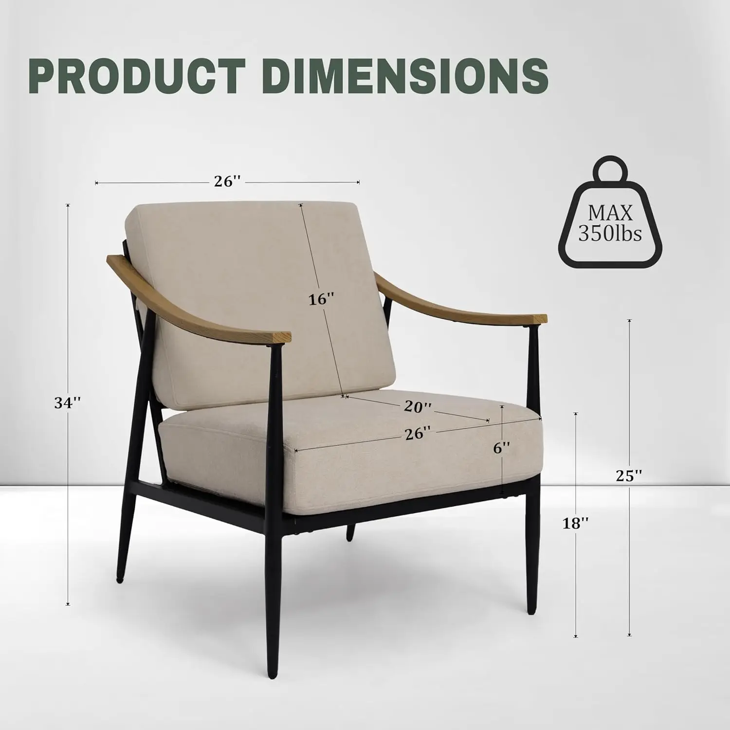 

Set of 2 Modern Upholstered Accent Chairs Mid Century Comfy Arm Chairs for Living Room Bedroom Office Guest Room Reading Corner
