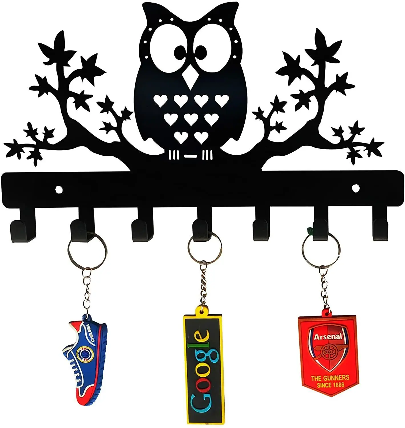 Owl on Maple Trees Steel Key Holder, Steel Key Rack, Metal Owl Key Hanger Wall hanging Towel Rack Coat rack Storage rack