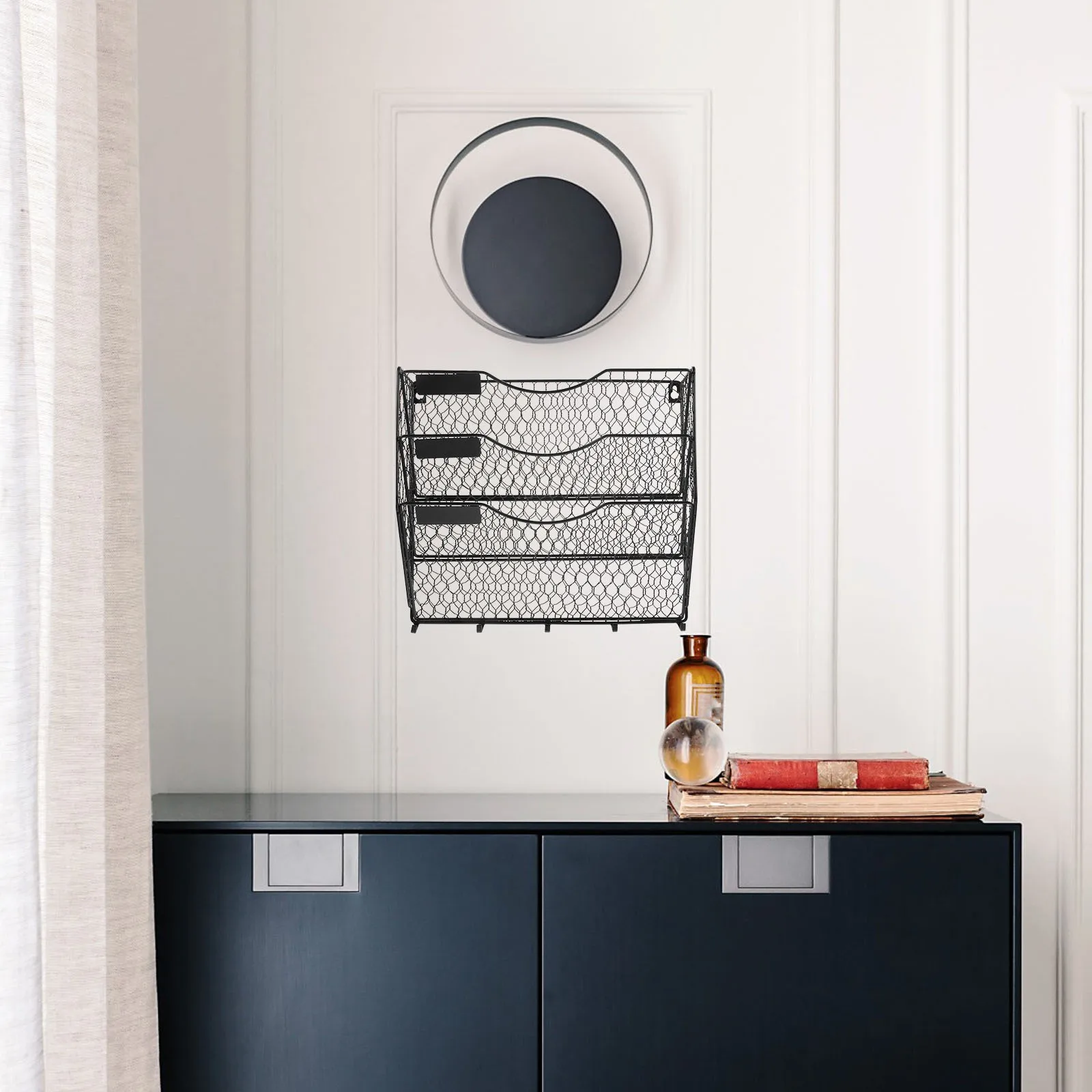 

Wall Magazine Rack Iron Hanging Basket Tiered Organizer for Home Office Storage with Hooks for Keys Bags Hats Wire Wall File
