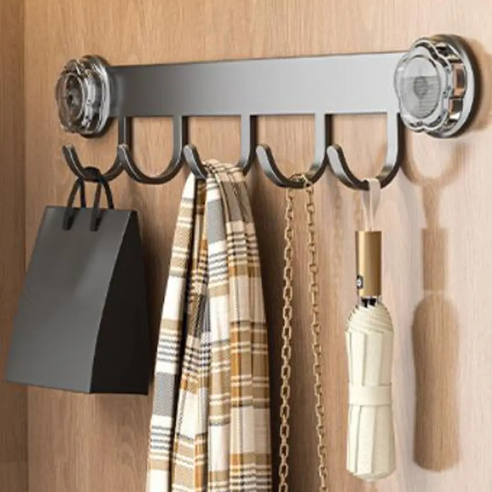 Carbon Steel Suction Cup Door Hooks 5/6/8 Hooks Wall Mounted Robe Coat Hangers Waterproof No-Punch Sundries Storage Hook Kitchen