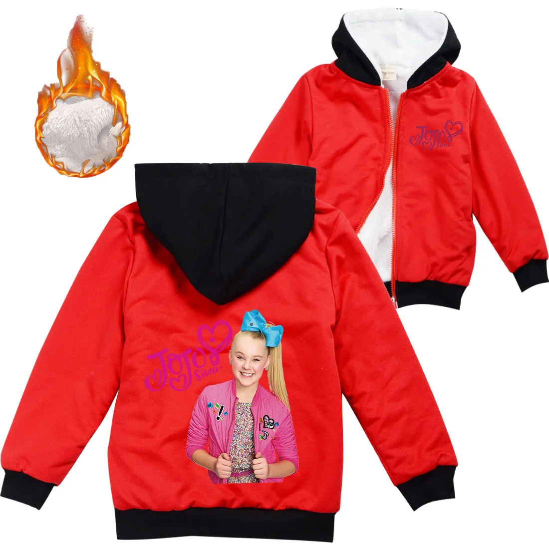 Baby Girls Zipper Jackets Children's Coat 3D JOJO Siwa Clothes Kids Warm Thick Velvet Hoody Jacket Teenager Boys Clothes